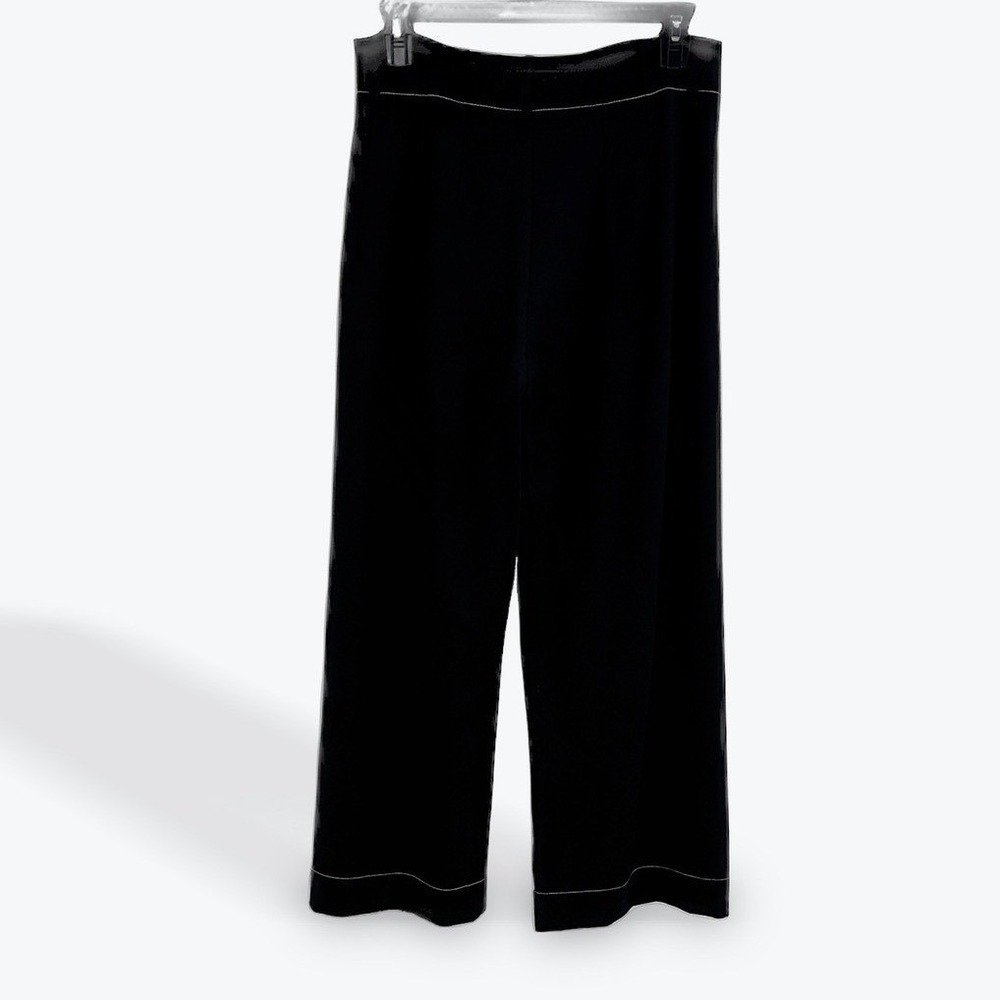 Jones & Co Black Wide Leg Pants Contrast Stitch Women's Size 8 Flare Trousers - Picture 2 of 9